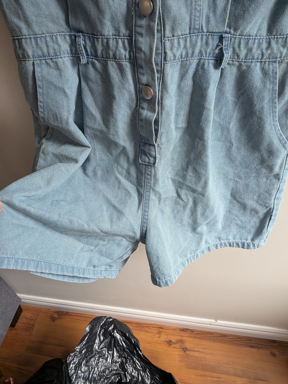 Light Wash Denim Short-Sleeve Romper Bodysuit - Picture 2 of 6